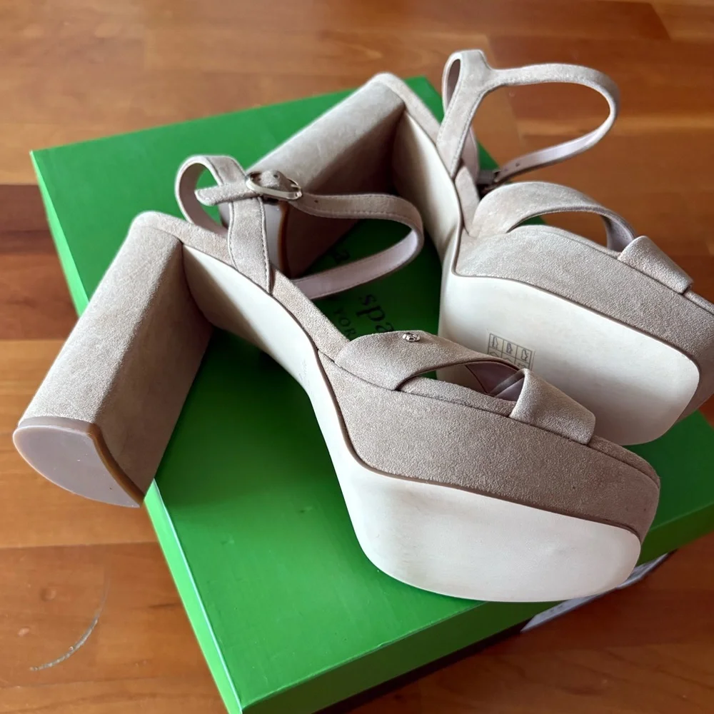 Kate Spade New York Delia Suede Brown Tan Platform Sandals 7.5 Roasted Almond